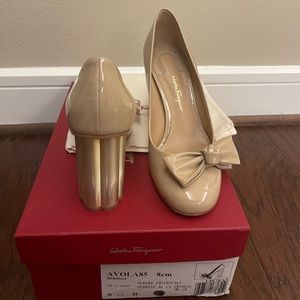 Salvatore Ferragamo Nude Pumps, Patent Leather, 3.5” Heel , Size: 8.5/38.5